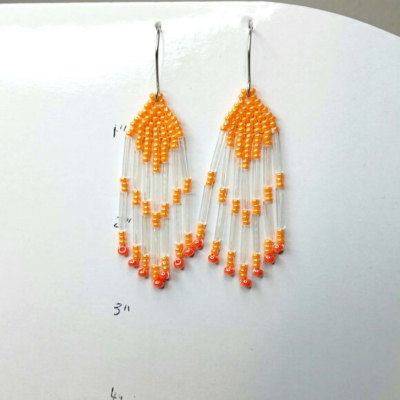 Orange Beaded Fringe Dangle Earrings, 2.75" - Picture 4 of 4